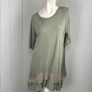 Elegant logo LOGO by Lori Goldstein Olive Green Women's Top shirt sheer medium M